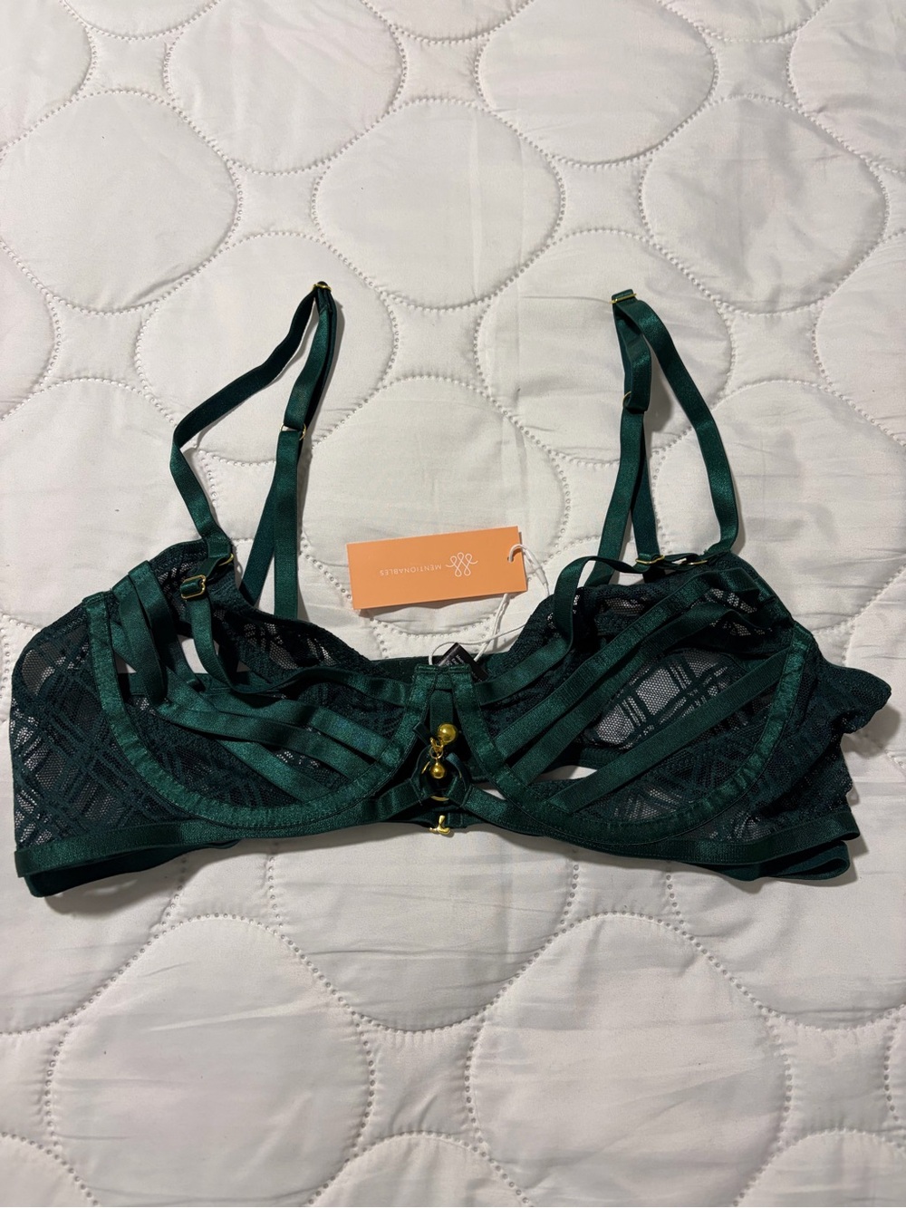 Emerald Green Strappy Lace Balconette Bra